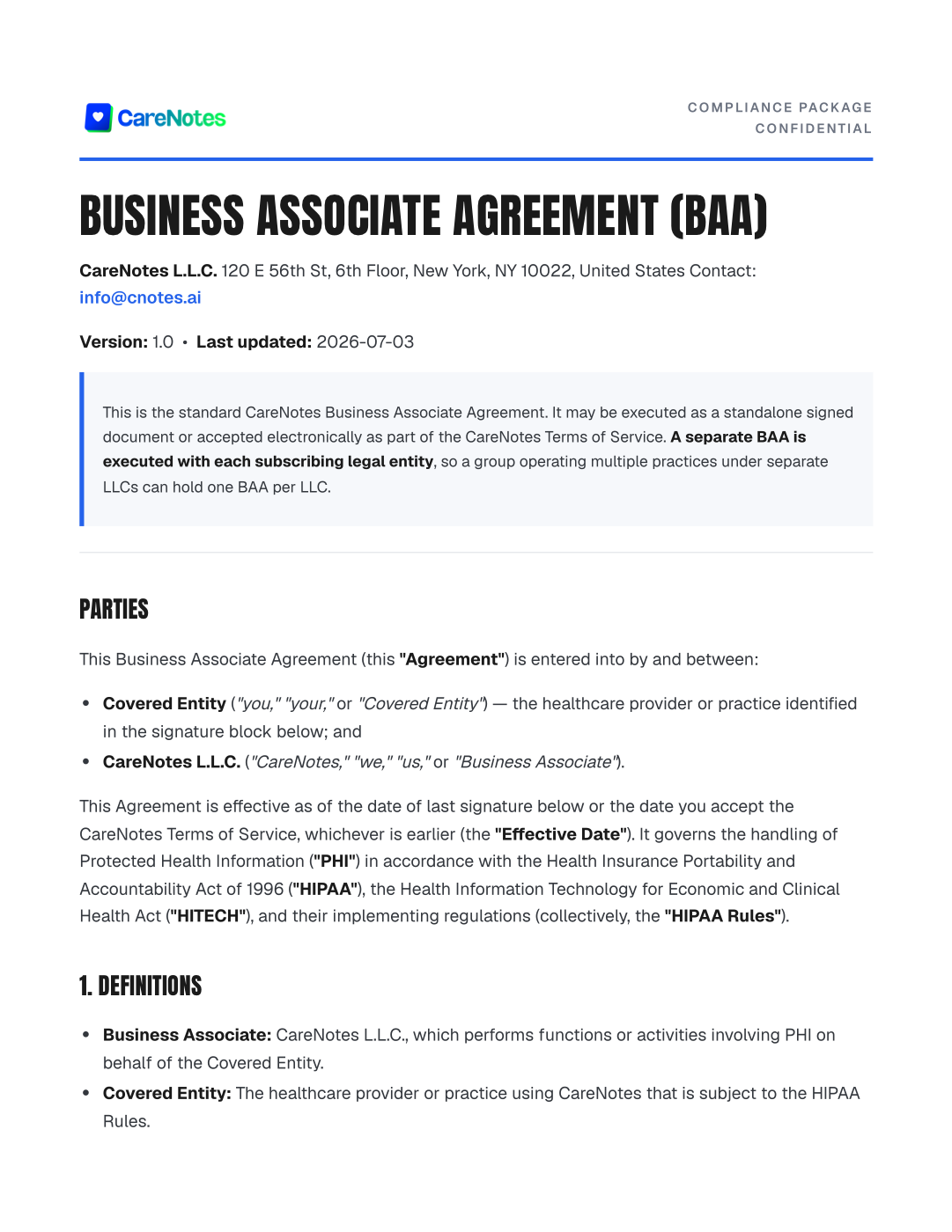 Business Associate Agreement PDF preview