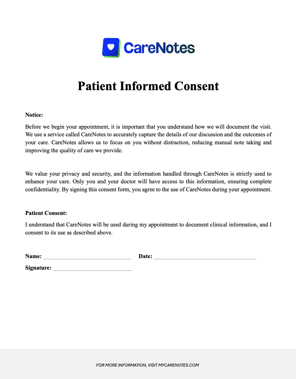 Patient consent form preview