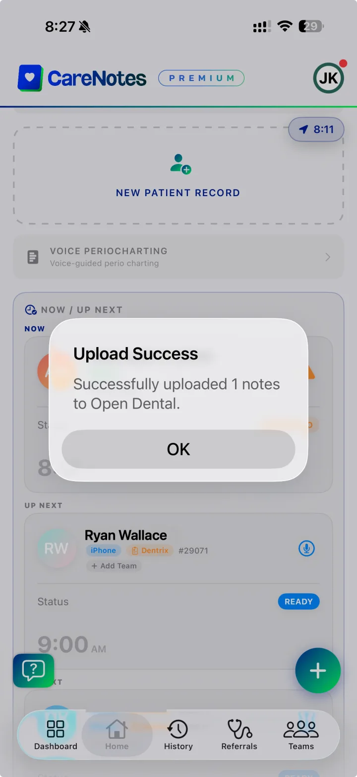 Upload success confirmation